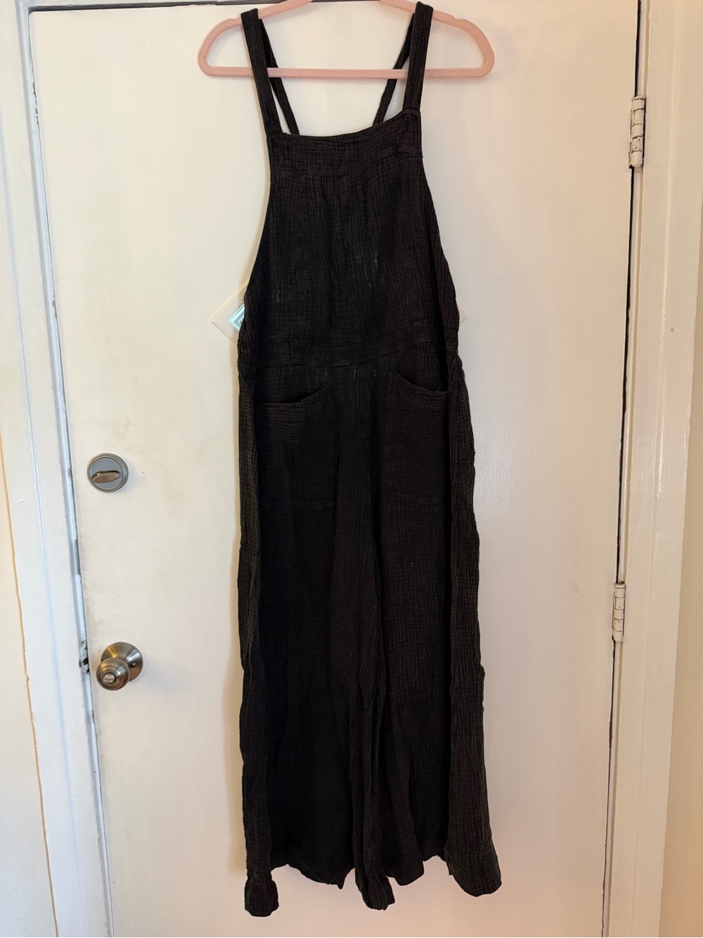 Free People Black Textured Wide-Leg Jumpsuit